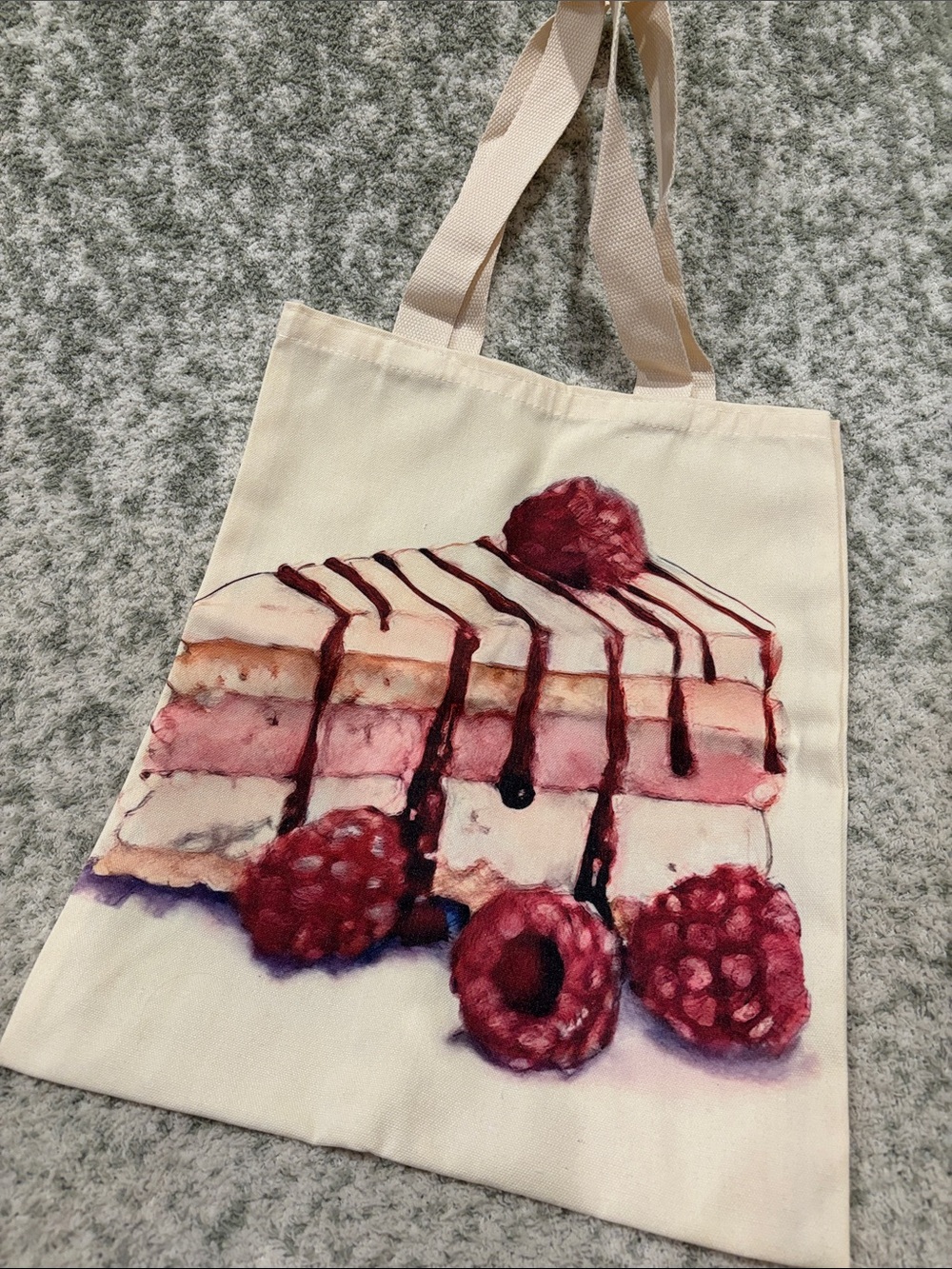 Raspberry Cheesecake Cotton Canvas Tote Bag NWT 13.25x 16.25”